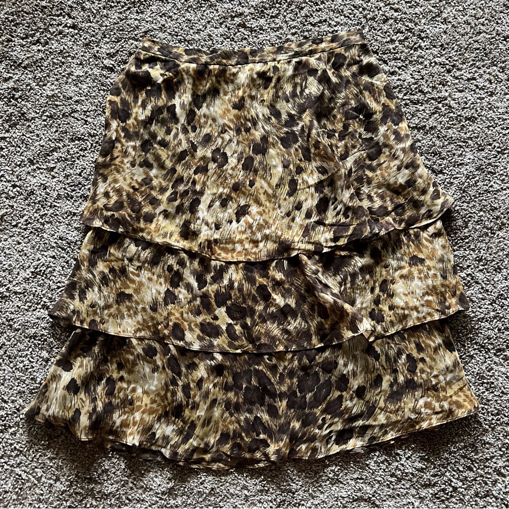 Vintage Leopard Print Silk Tiered Mini Skirt